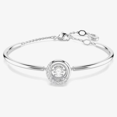 Swarovski Dextera Rhodium Plated Round White Crystal Bangle 5733399