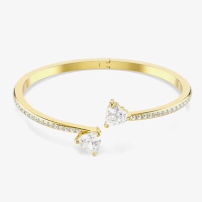 Swarovski Mesmera Gold Tone Plated Double Heart White Zirconia Bangle 5733511