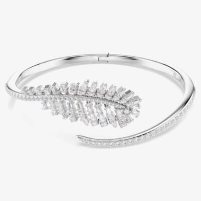 Swarovski Vienna Rhodium Plated Medium Feather Bangle 5754275