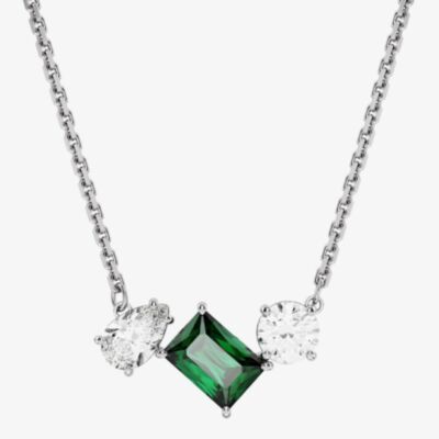 Swarovski Mesmera Green Mixed Cuts Rhodium Plated Necklace 5668278