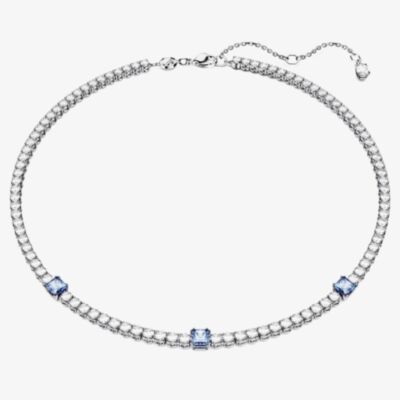 Swarovski Matrix Blue Mixed Cut Rhodium Plated Tennis Necklace 5666167 (M)