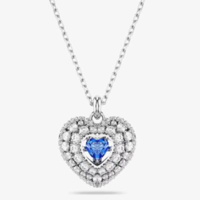 Swarovski Hyperbola Rhodium Plated Blue Heart Necklace 5680403