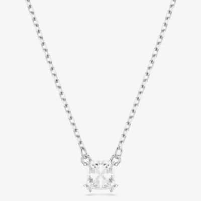 Swarovski Stilla Rhodium Plated Square Cubic Zirconia Necklace 5701903