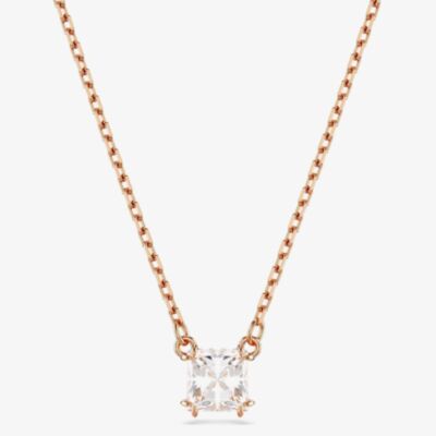 Swarovski Stilla Rose Gold Tone Plated Square Cubic Zirconia Necklace 5701904