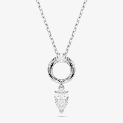 Swarovski Mesmera Rhodium Plated Pear Cut Zirconia Halo Pendant Necklace 5723146
