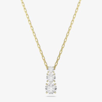 Swarovski Stilla Attract Gold Tone Plated Three Stone Zirconia Pendant Necklace 5723298