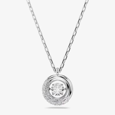 Swarovski Dextera Rhodium Plated Round White Crystal Pendant Necklace 5733400