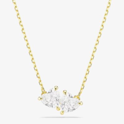 Swarovski Mesmera Gold Tone Plated Double White Zirconia Heart Necklace 5733475