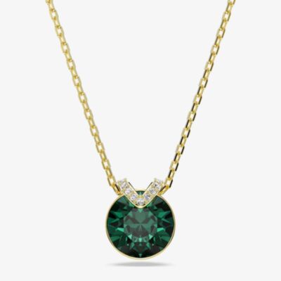 Swarovski Bella Gold Tone Plated Round Green Crystal Pendant Necklace 5735387