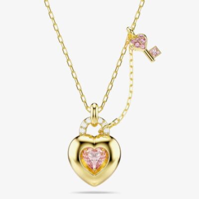 Swarovski Idyllia Gold Tone Plated Pink Heart Key Necklace 5737288