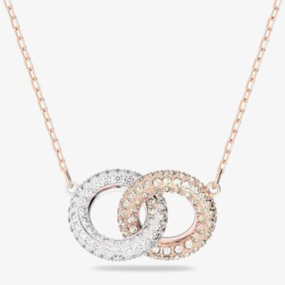 Swarovski Stone Rose Gold Tone 2 Crystal Circle Necklace 5414999