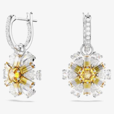 Swarovski Idyllia Rhodium Plated Yellow Flower Dropper Earrings 5683243