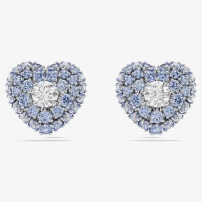 Swarovski Hyperbola Rhodium Plated Blue Heart Stud Earrings 5683576
