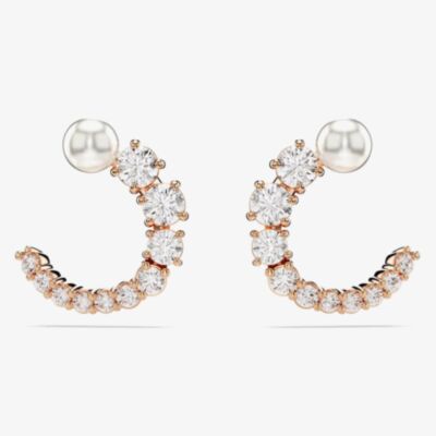 Swarovski Matrix Rose Gold Tone Plated Crystal Pearl Half Hoop Earrings 5692264