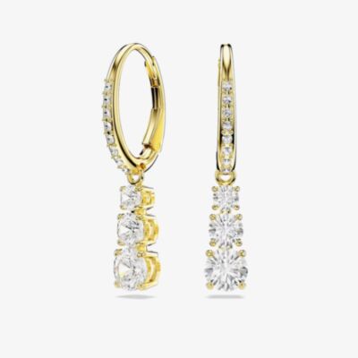 Swarovski Stilla Attract Gold Tone Plated White Zirconia Drop Hoop Earrings 5723300