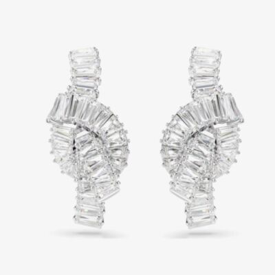 Swarovski Matrix Rhodium Plated White Zirconia Knot Stud Earrings 5727040