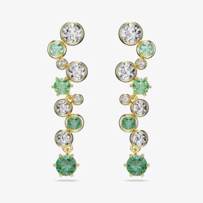 Swarovski Constella Gold Tone Plated Green & White Crystal Drop Earrings 5732248