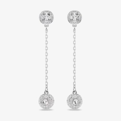 Swarovski Una Rhodium Plated Round White Crystal Drop Earrings 5732273