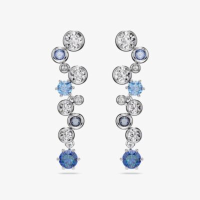 Swarovski Constella Rhodium Plated Blue & White Crystal Drop Earrings 5732775