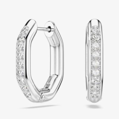 Swarovski Dextera Rhodium Plated White Crystal Octogan Hoop Earrings 5724585