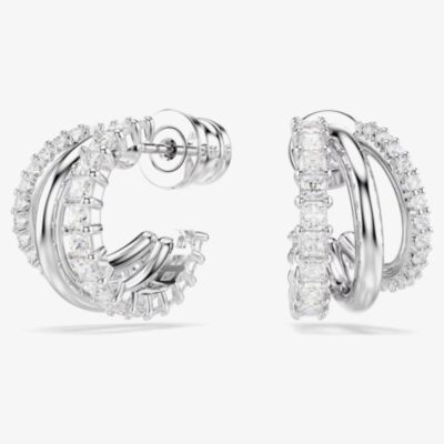 Swarovski Hyperbola Rhodium Plated Three Hoop Earrings 5737110