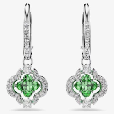 Swarovski Una Angelic Rhodium Plated Green Clover Drop Earrings 5758001