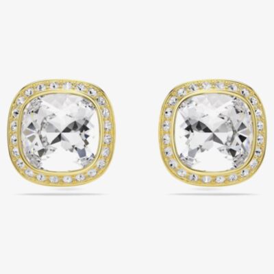 Swarovski Una Angelic 18ct Yellow Gold Cushion Cut Halo Stud Earrings 5764762