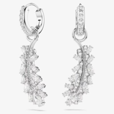 Swarovski Vienna Rhodium Plated Feather Drop Earrings 5754272
