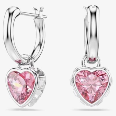 Swarovski Chroma Rhodium Plated Pink Heart Drop Earrings 5757814