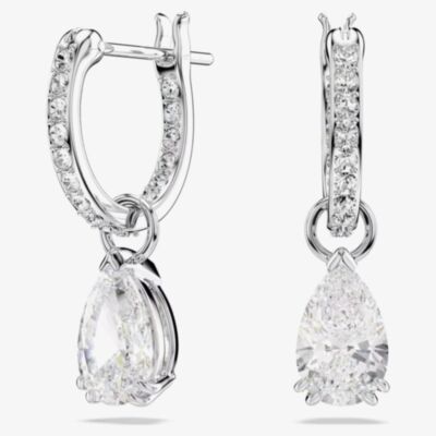 Swarovski Stilla Rhodium Plated Pear Cut Drop Earrings 5636716