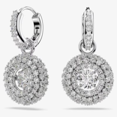 Swarovski Sublima Rhodium Plated Round Cut Cluster Drop Earrings 5738193