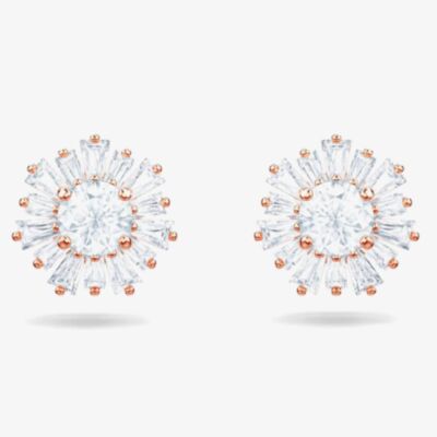 Swarovski Sunshine Rose Gold Tone White Crystal Stud Earrings 5459597