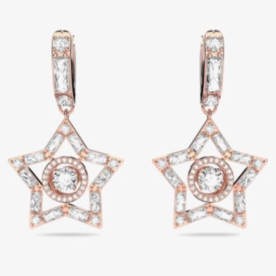 Swarovski Stella Rose Gold Tone Plated Crystal Star Dropper Earrings 5617769