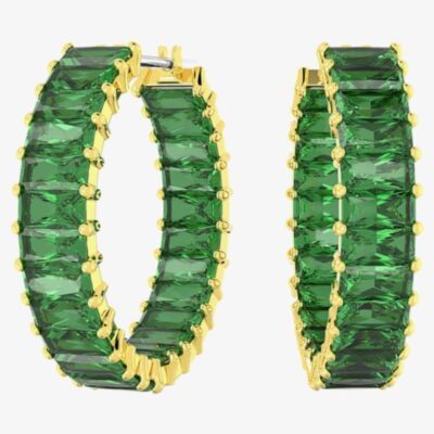 Swarovski Matrix Gold Tone Green Hoop Earrings 5658651