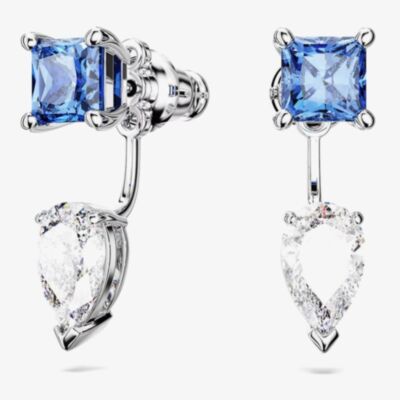 Swarovski Mesmera Blue Mixed Cut Rhodium Plated Jacket Earrings 5665767