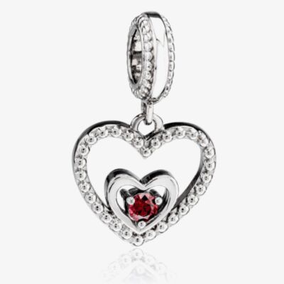 Rosa Lea January Birthstone Heart Dangle Charm AM-2THB004204-Dark Red