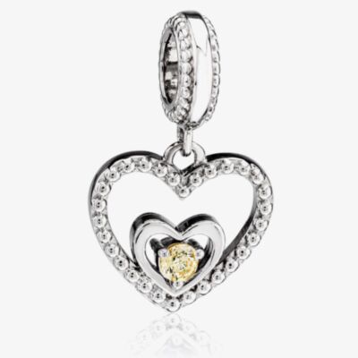 Rosa Lea August Birthstone Heart Dangle Charm AM-2THB004204-Light Yellow