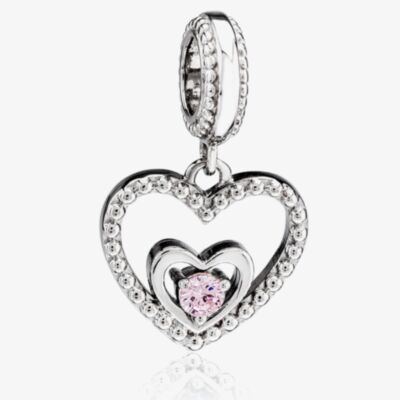 Rosa Lea October Birthstone Heart Dangle Charm AM-2THB004204-Pink