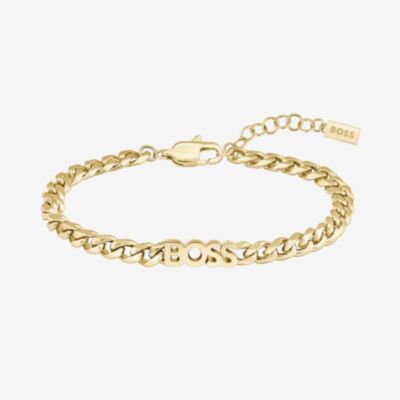 BOSS Gold Tone Logo Curb Chain Bracelet 1580593