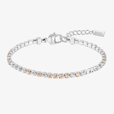 BOSS Kaspr Silver Tone Champagne Crystal Tennis Bracelet 1580633