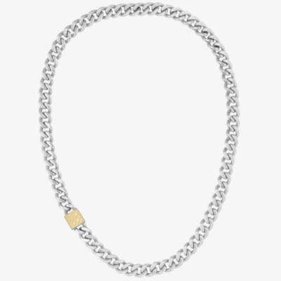 BOSS Caly Stainless-Steel Square Monogram Curb Necklace 1580396