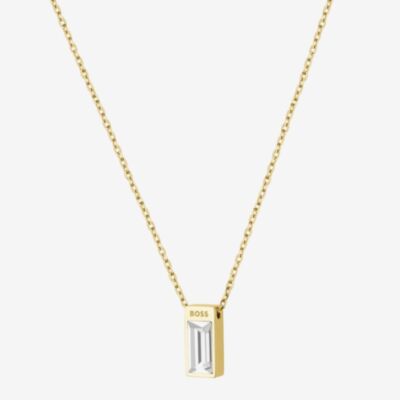 BOSS Clia Gold Tone Baguette Cut Crystal Necklace 1580409