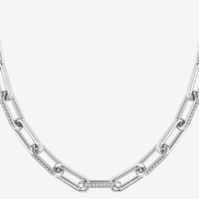 BOSS Halia Silver Tone Crystal Paper Link Chain 1580578
