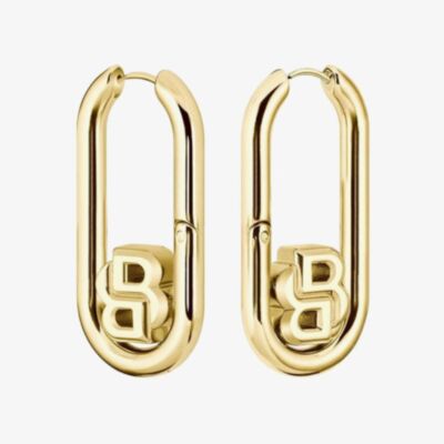 BOSS Double B Swing Gold Tone Oval Hoop Earrings 1580629