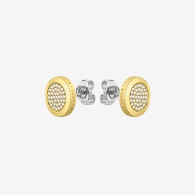 BOSS Gold Tone Crystal Round Stud Earrings 1580297