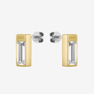 BOSS Clia Gold Tone Baguette Cut Crystal Earrings 1580413