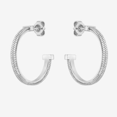BOSS Zia Silver Tone Snake Chain Pattern Hoop Earrings 1580482