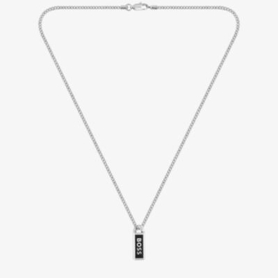 BOSS Mens Silver Kassy Emblem Logo Tag Necklace 1580677