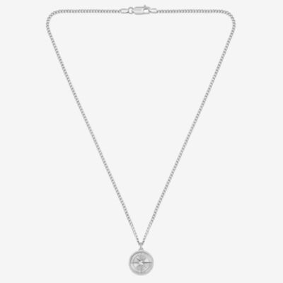 BOSS North Silver Tone Compass Pendant Necklace 1580841