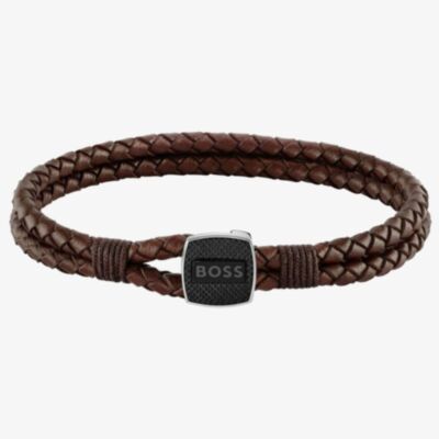 BOSS Seal Brown Leather Braided Bracelet 1580048M